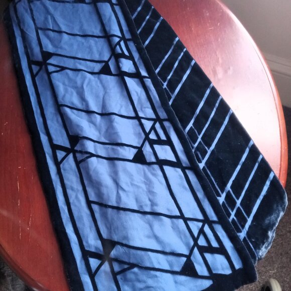 Beautiful Dark / Light Blue Geometric Design Velvet - Like Long Scarf - Picture 2 of 3